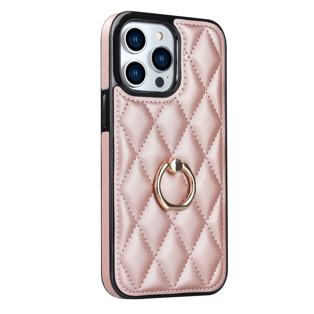 Boîtier de téléphone Ring Diamond Bracket Etui de téléphone en cuir Résistant aux chutes pour femmes