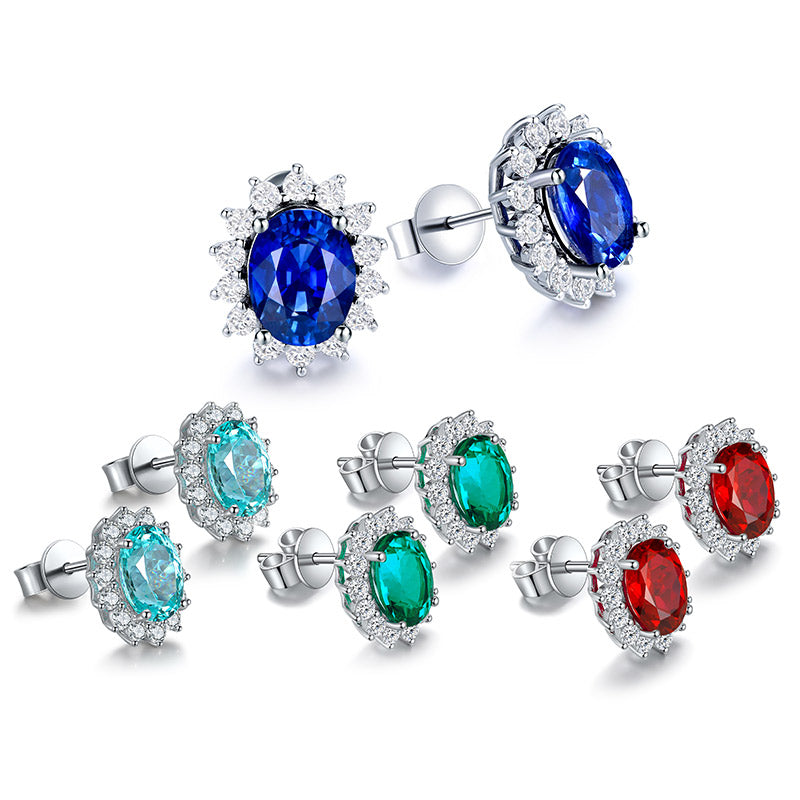 S925 Argent 3.1g Boucles d'oreilles Ruby Sapphire Emerald Paraiba