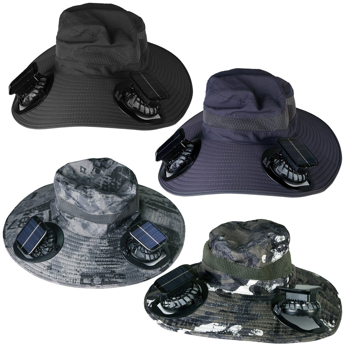 1Pc Chapeau de soleil extérieur avec 2 ventilateurs rechargeables Solar Powered 3 vitesses de vent UPF50 B