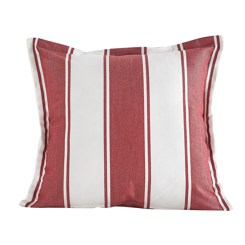 Oreiller rayé rouge et blanc en polyester-coton avec bords et déguisements