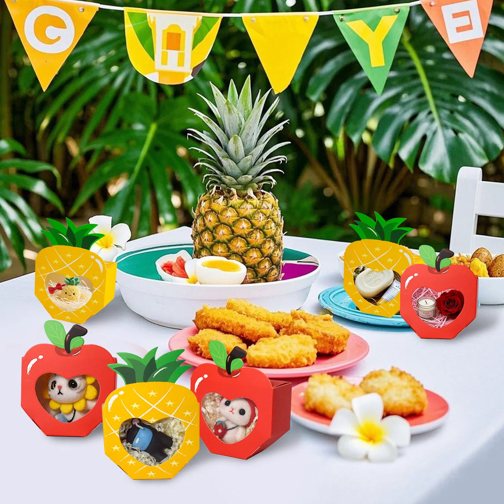 20 Mini boîtes cadeaux avec fenêtre 3D en forme d'ananas de pomme Boîte de cuisson Boîte de traitement de papier Contai