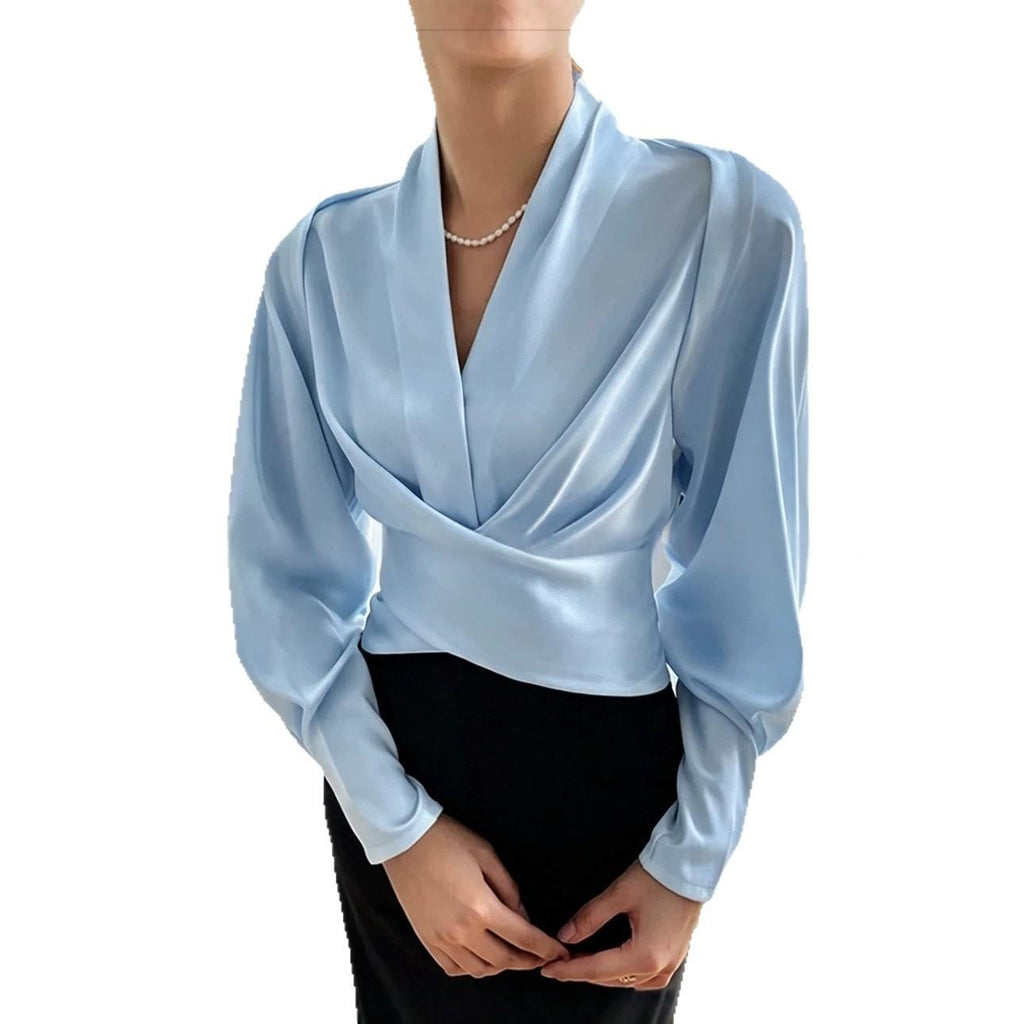 Chemise femme col V Slim-fit couleur unie