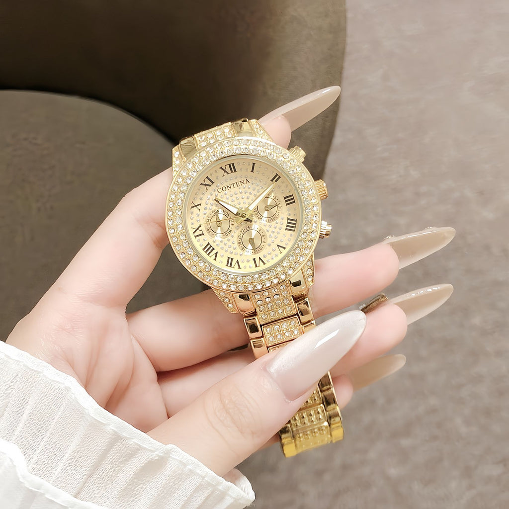 CONTENA Montre femme en or entièrement incrustée de diamants