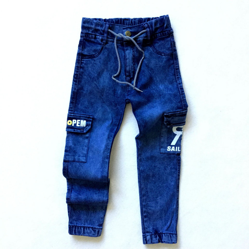 Jeans Cargo Multi-Pocket Imprimés Monogrammes Garçons