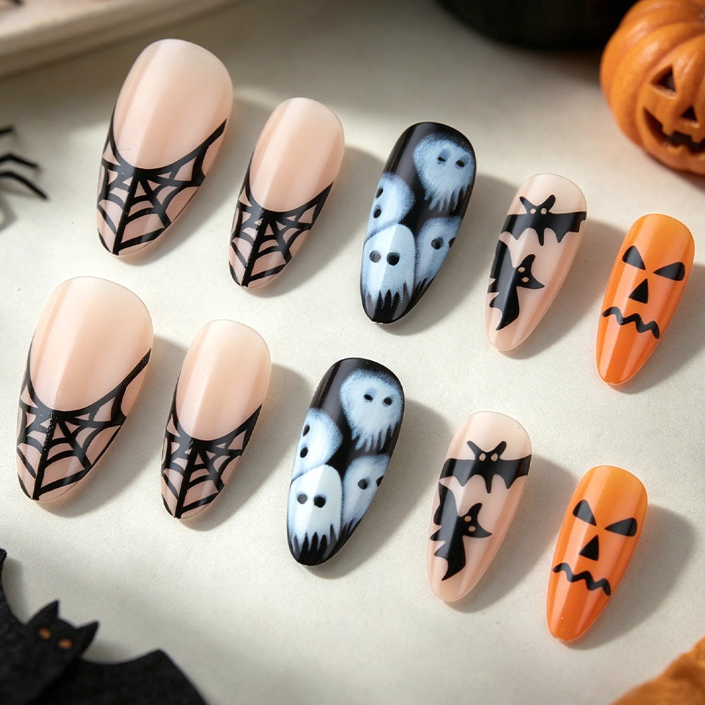 Les ongles Glossy Press-on en forme d'amande d'Halloween