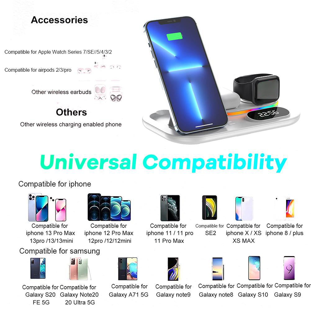 Station de recharge sans fil 4 In1 Station de recharge rapide Support chargeur sans fil compatible Fo