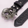 Unisex simple noir PU embossé Vintage Crâne creux ceinture pour hommes et femmes