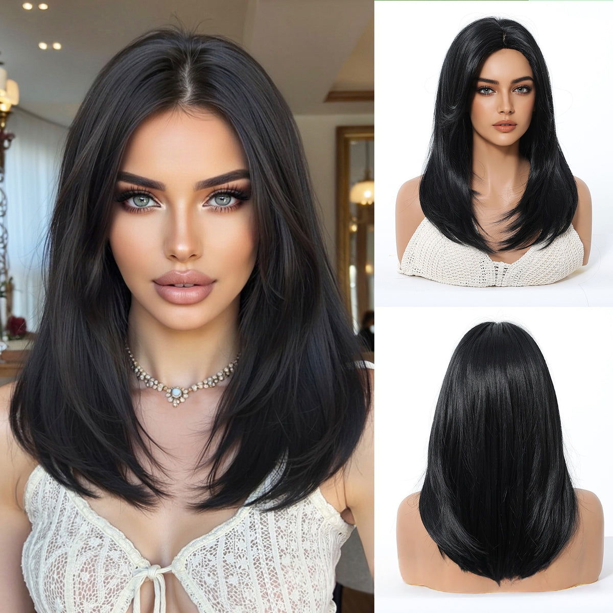 Gradient Or Perruque Femme Pleine Tête Longueur moyenne