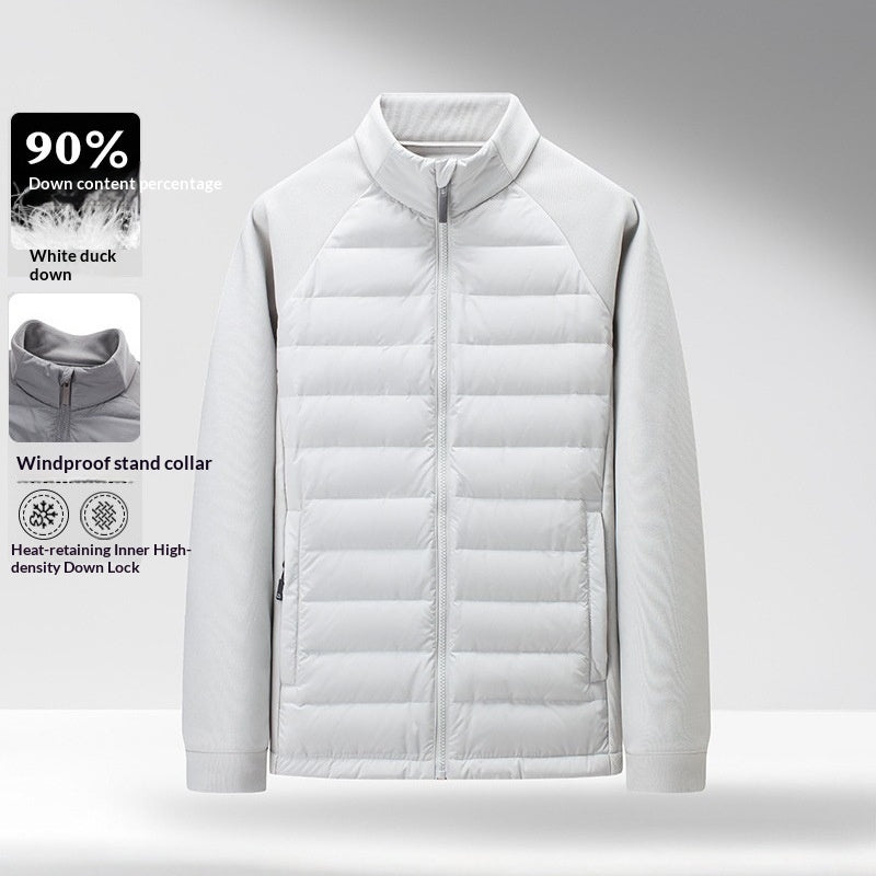 Hommes Stand-Up Collar Patchwork Légère et chaude veste duvet