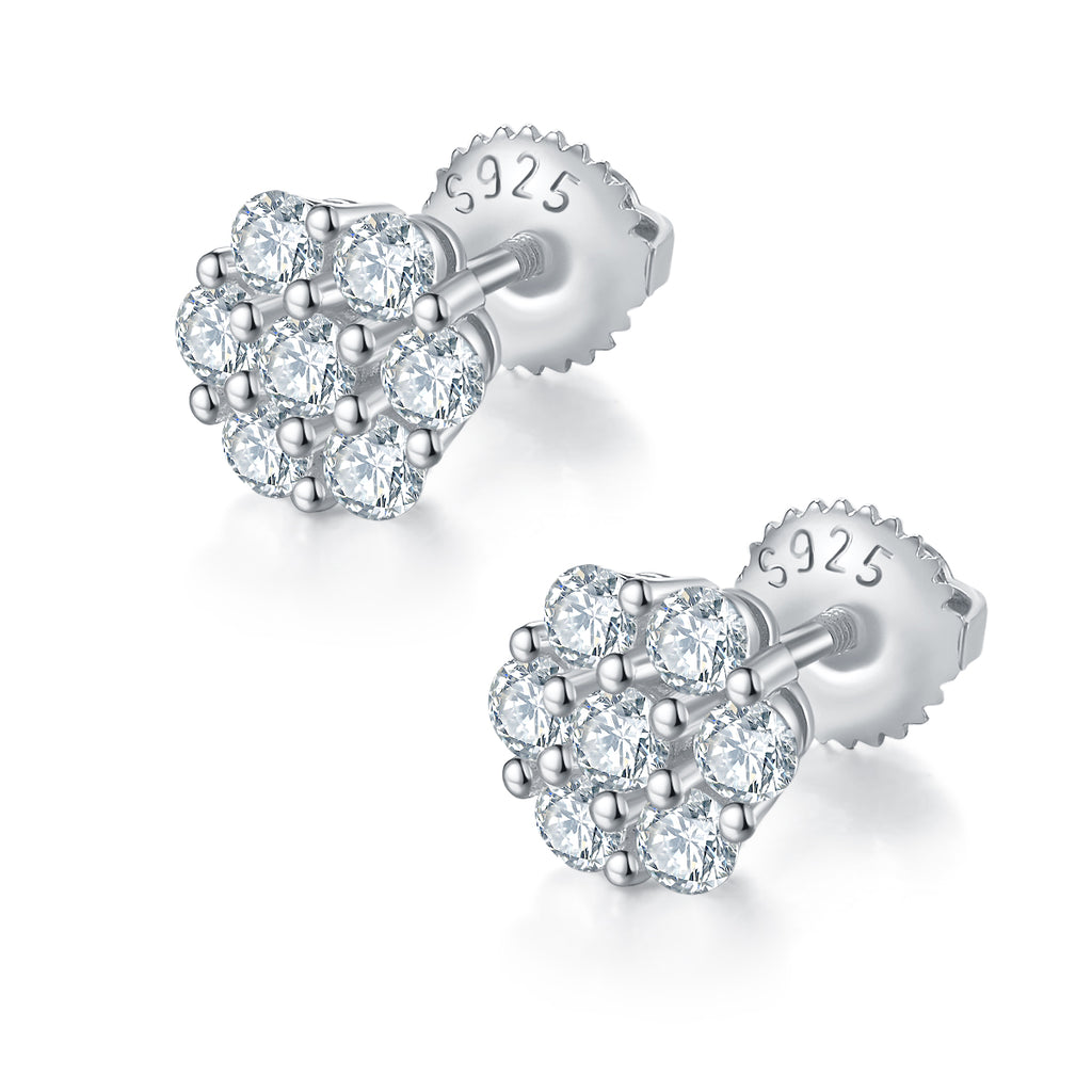 S925 Argent Sterling 14pcs D Couleur VVS1 Boucles d'oreilles en grappe de Moissanite 1,5g Vis H