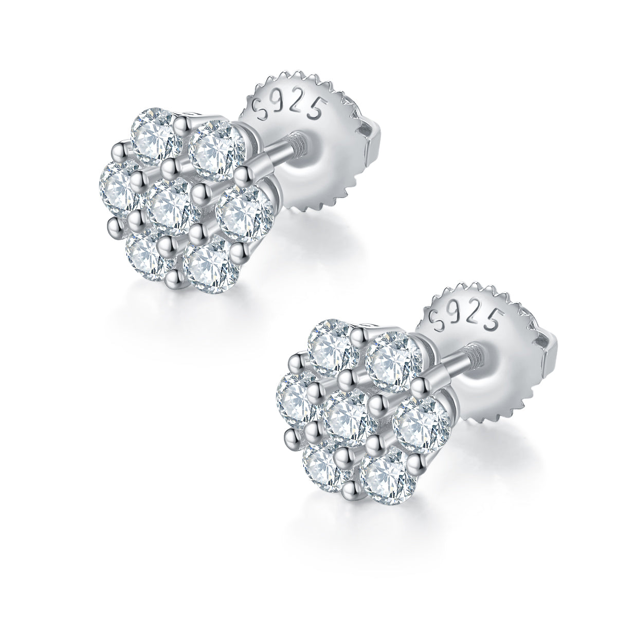 S925 Argent Sterling 14pcs D Couleur VVS1 Boucles d'oreilles en grappe de Moissanite 1,5g Vis H