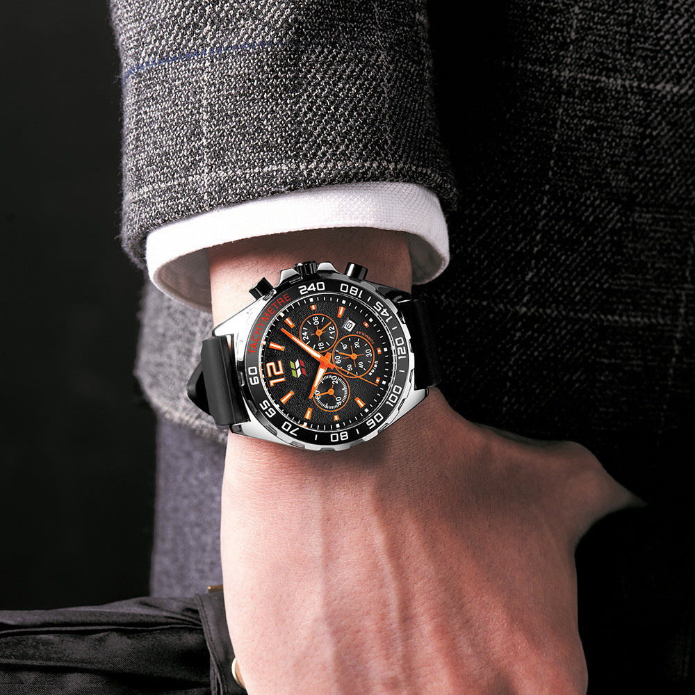 Bracelet en caoutchouc mince Montres Quartz horloge de mode Six-pin Timing Sports Wrist
