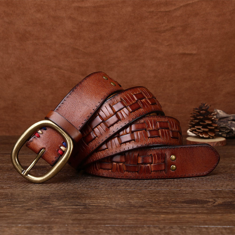 Ceinture en cuir de vache tissée à la main pour hommes