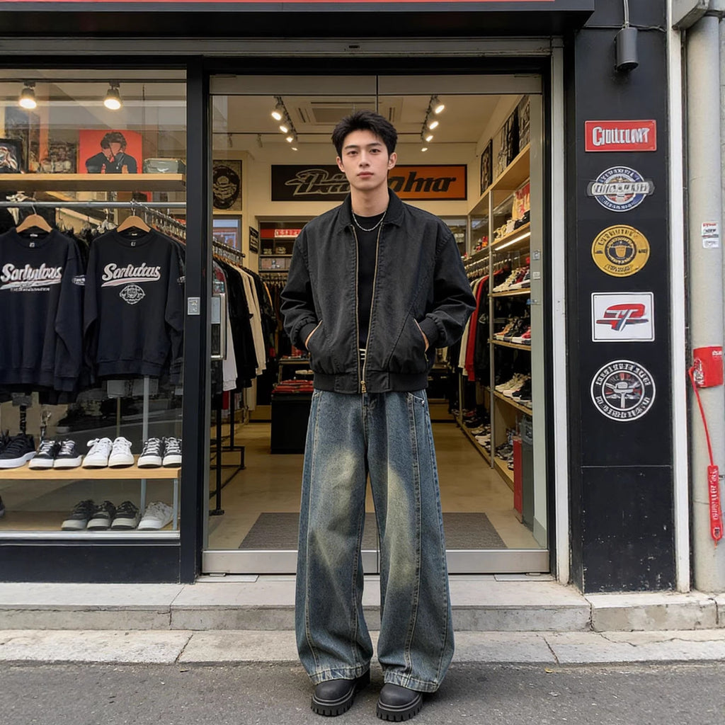 Jeans retro à lame incurvée pour hommes style printemps été