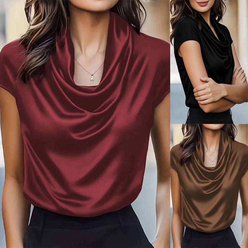 Ebay Commerce extérieur Élégant commuter satin col tortue manches courtes T-shirt élégant Slim-Fit