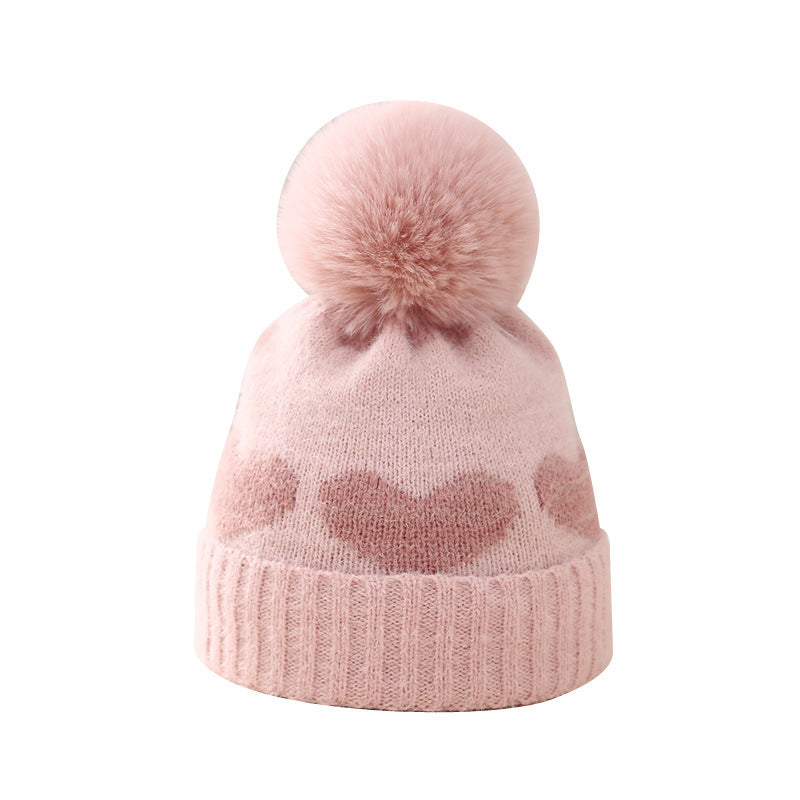 Chapeau de bébé Double couche Coeur Jacquard épais