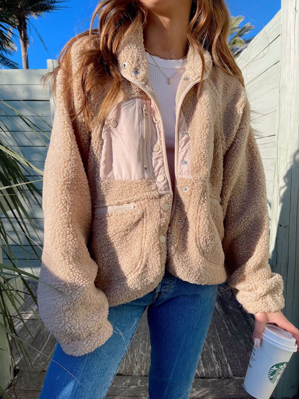 Veste en peluche cardigan courte Laine d'agneau