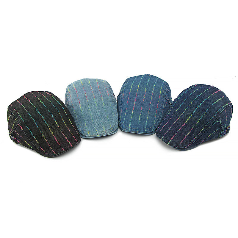 Les hommes et les femmes matching bold color stripes réglable Beret avec lavés et mouillés F