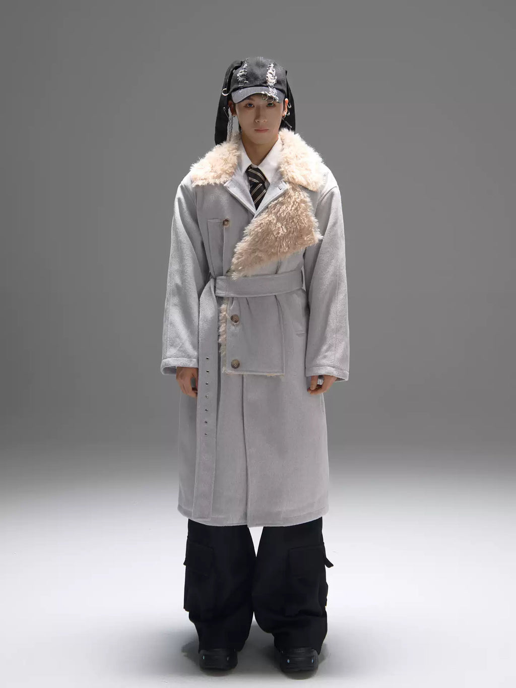 Color-block Design Over-the-knee Trench Coat Silhouette Plus-thick Coton Coat