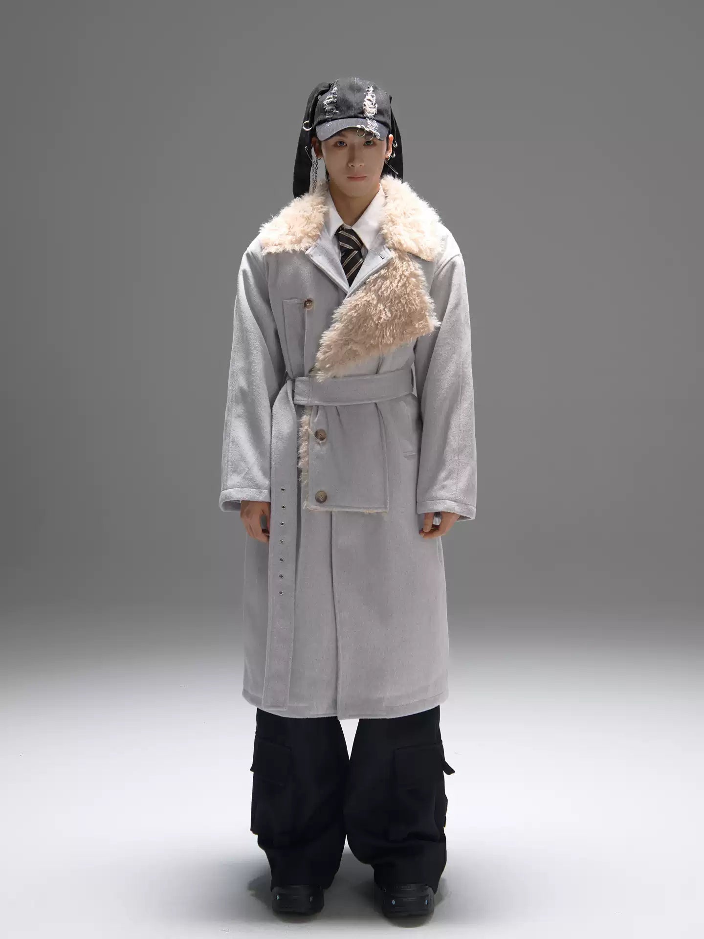 Color-block Design Over-the-knee Trench Coat Silhouette Plus-thick Coton Coat