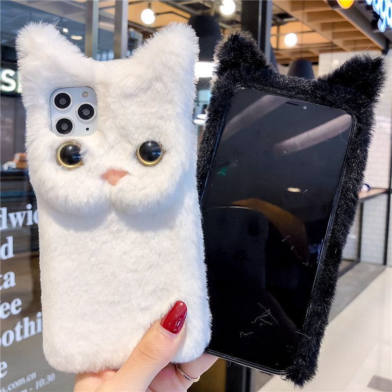 Automne et hiver en peluche mignon Cat cas téléphonique