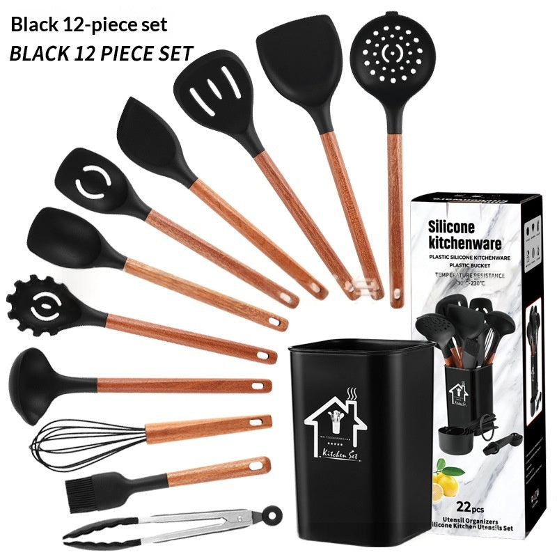 Ensemble d'articles de cuisine en silicone 22 pièces en bois