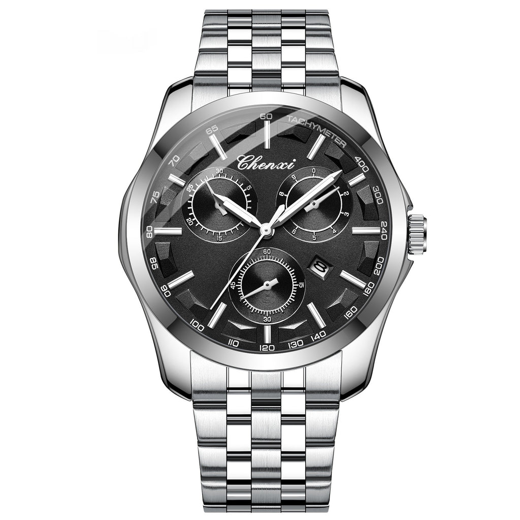 Homme d'affaires élégant montre avec les mains lumineuses