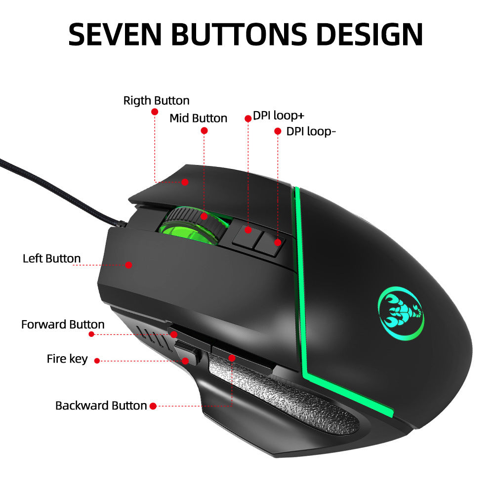 Filaire 6400dpi réglable lumière souris jeu
