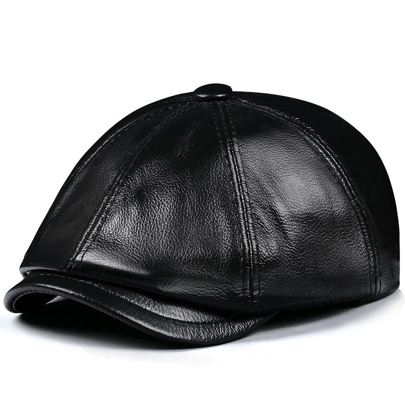 Casquette octagonale en cuir de béret vintage homme