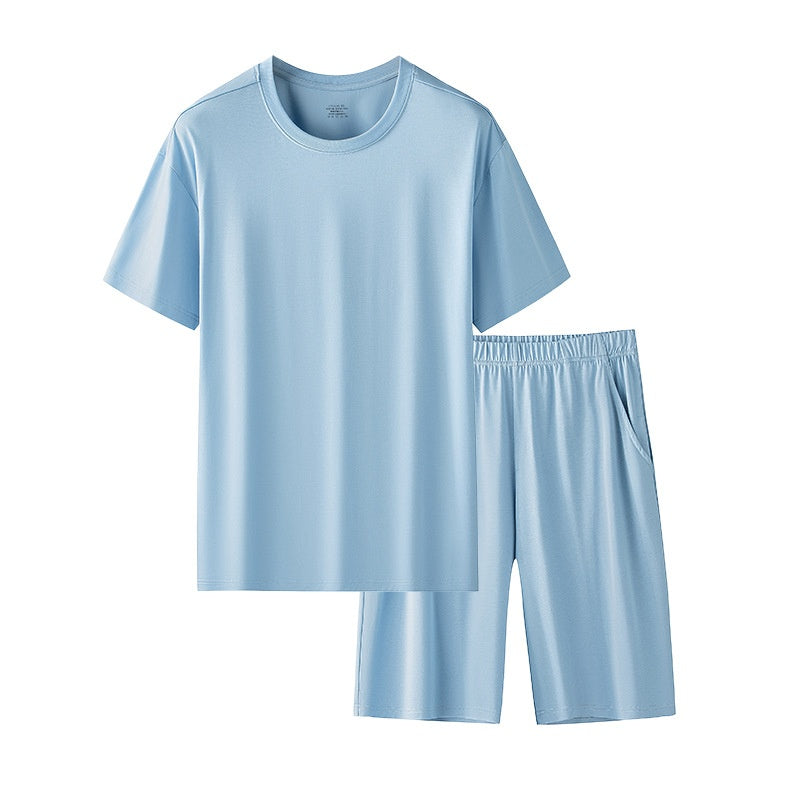 Couleur solide homme Col rond Manches courtes Taille courte