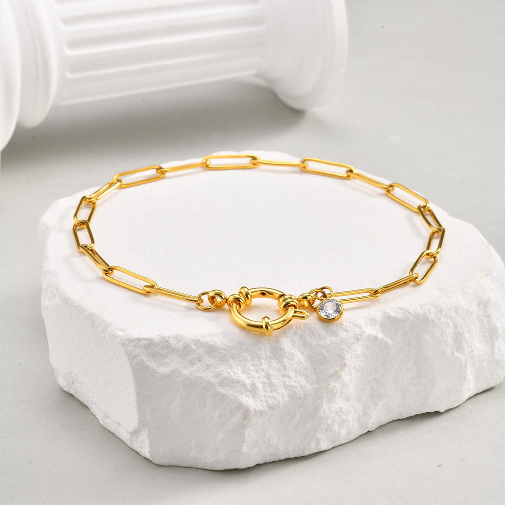 Acier Inoxydable Filet rectangulaire Bubble-clasp Anklet or