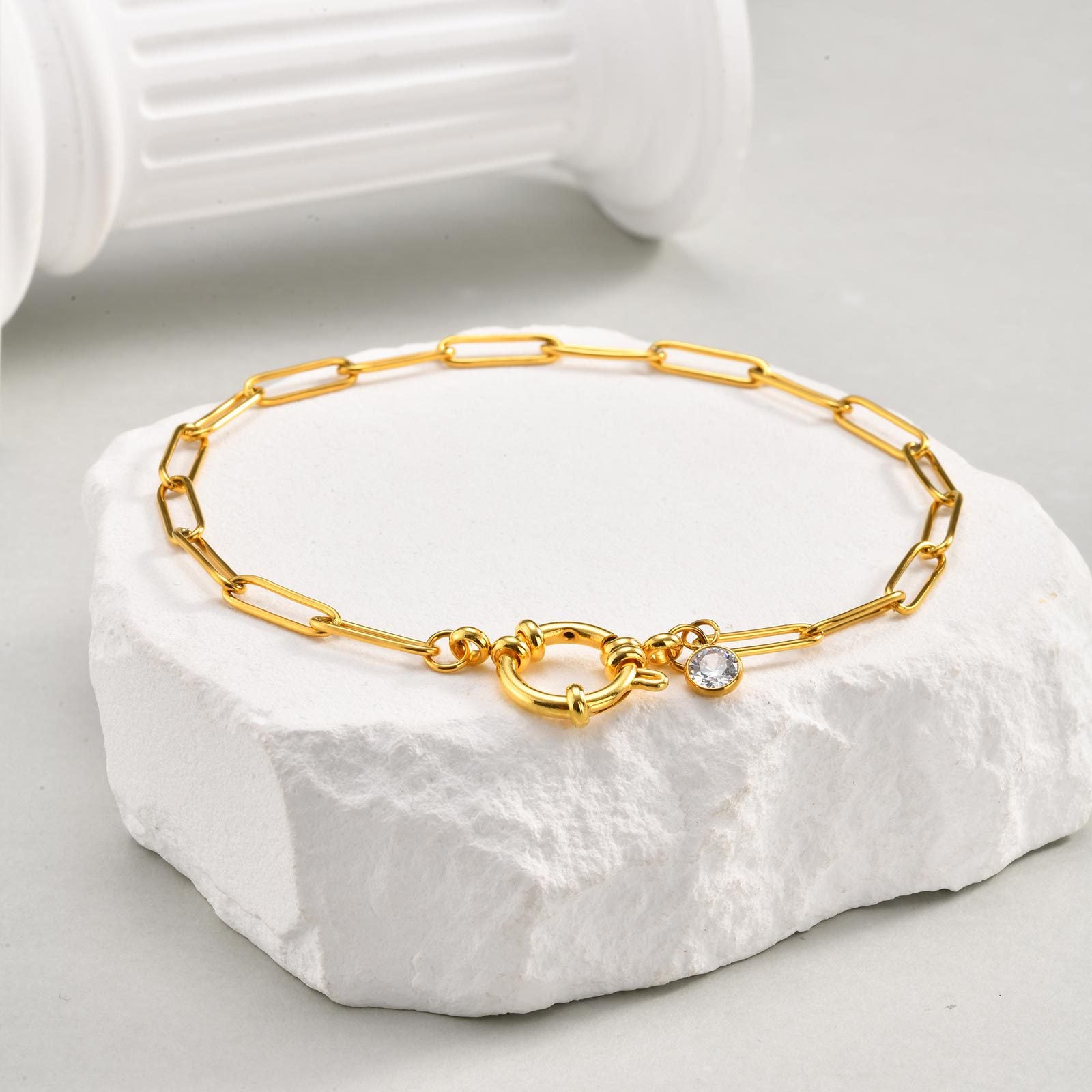Acier Inoxydable Filet rectangulaire Bubble-clasp Anklet or