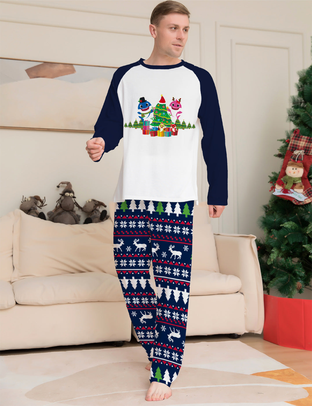Jeu de pyjama de Noël en famille à manches longues pour couples