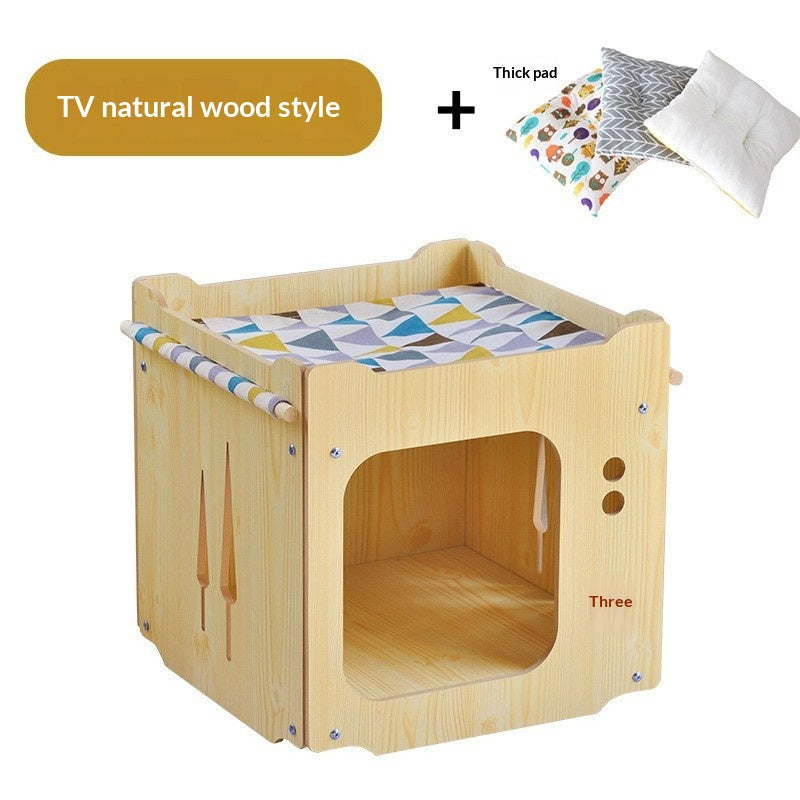 Lit d'hamac pour animaux de compagnie en bois double-layer intégré