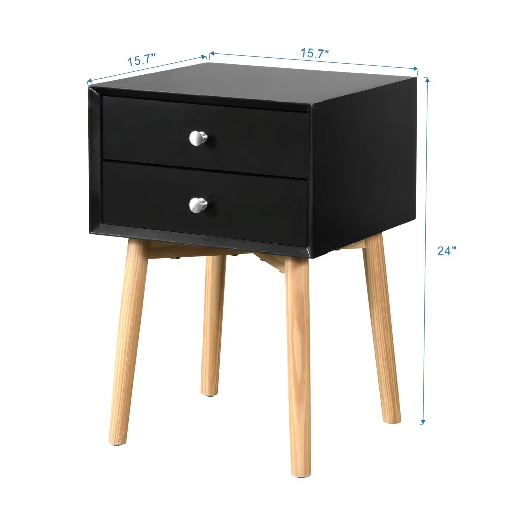 Table latérale,Bedside Table avec 2 tiroirs et pieds en bois de caoutchouc, rangement moderne mi-century C