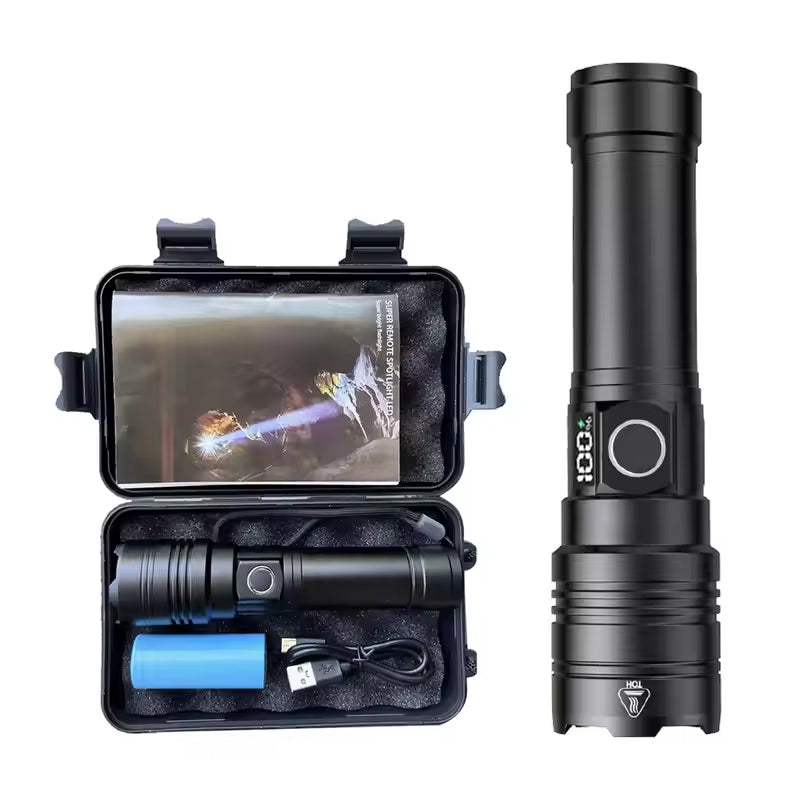 Lampe de poche rechargeable 50000 Lumens Long Range Super Bright USB C Lampe de poche LED Long Lif