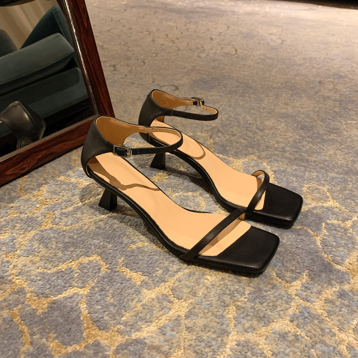 Women's Minimalist Square Toe Thin Strap Block Heel Sandals