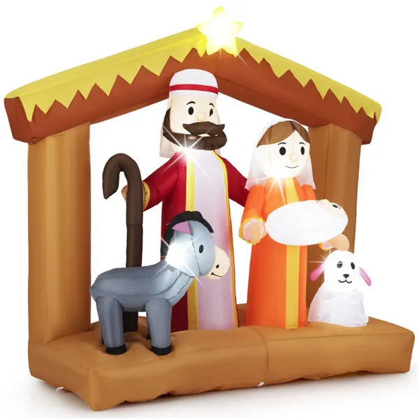 Scène de Nativité Gonflable 6ft - 6 lumières LED intégrées Polyester résistant aux intempéries Xmas Out