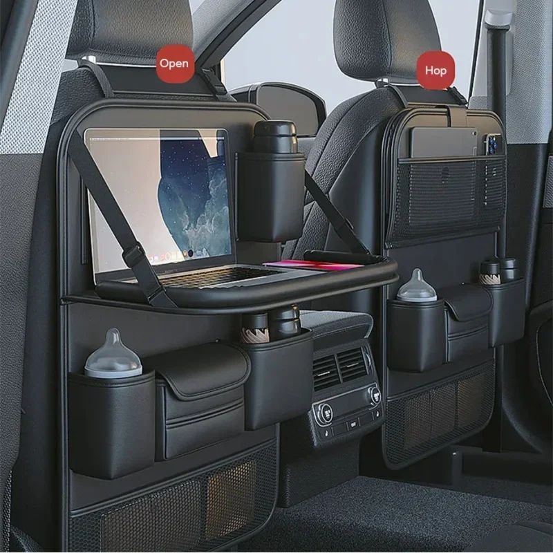 Sac de rangement de siège de voiture Siège arrière automatique Organisateur arrière avec plateau de table pliable PU Tab en cuir