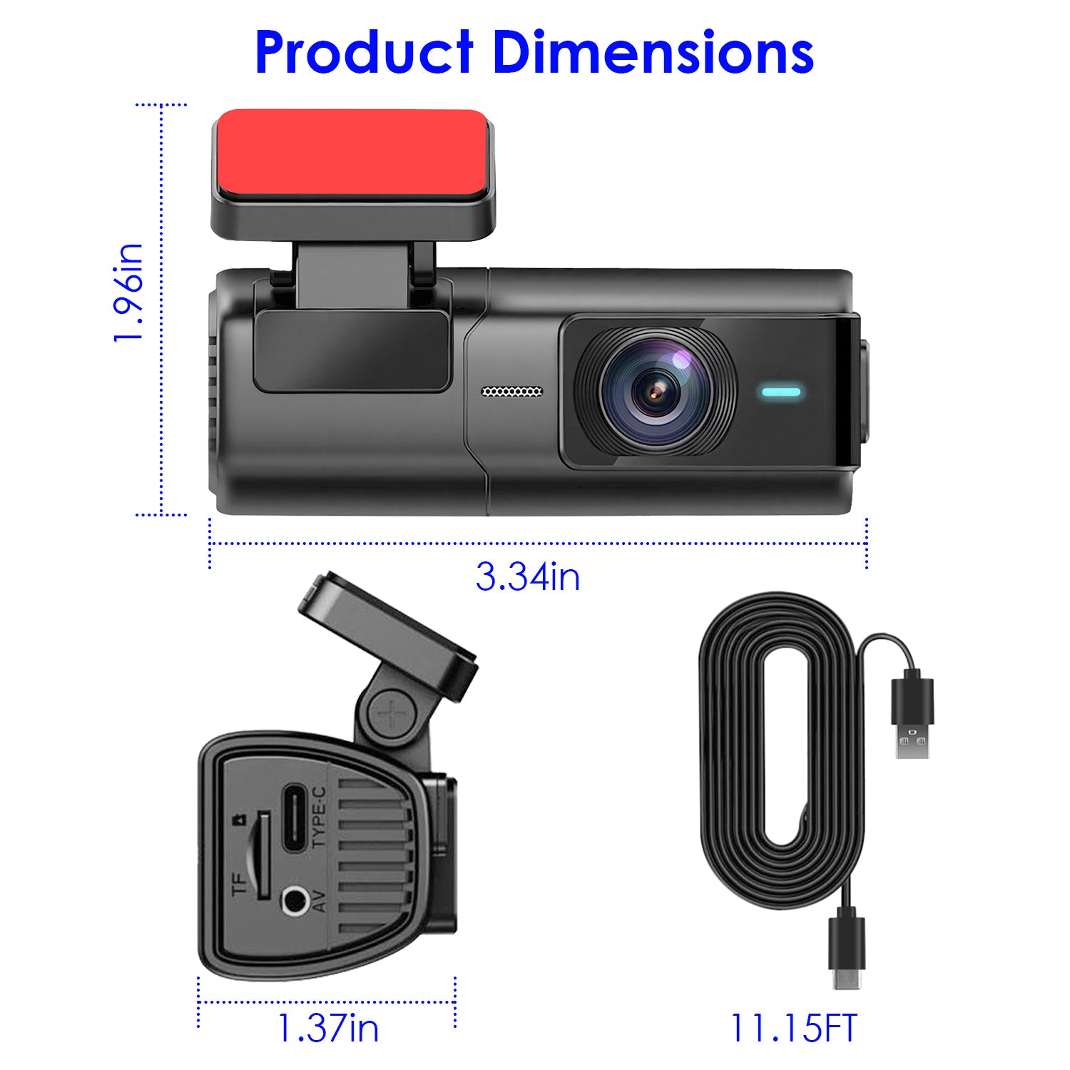 1Pc 2K HD avant Dash Cam pour voiture avec écran IPS vision nuit enregistrement inclus 32G