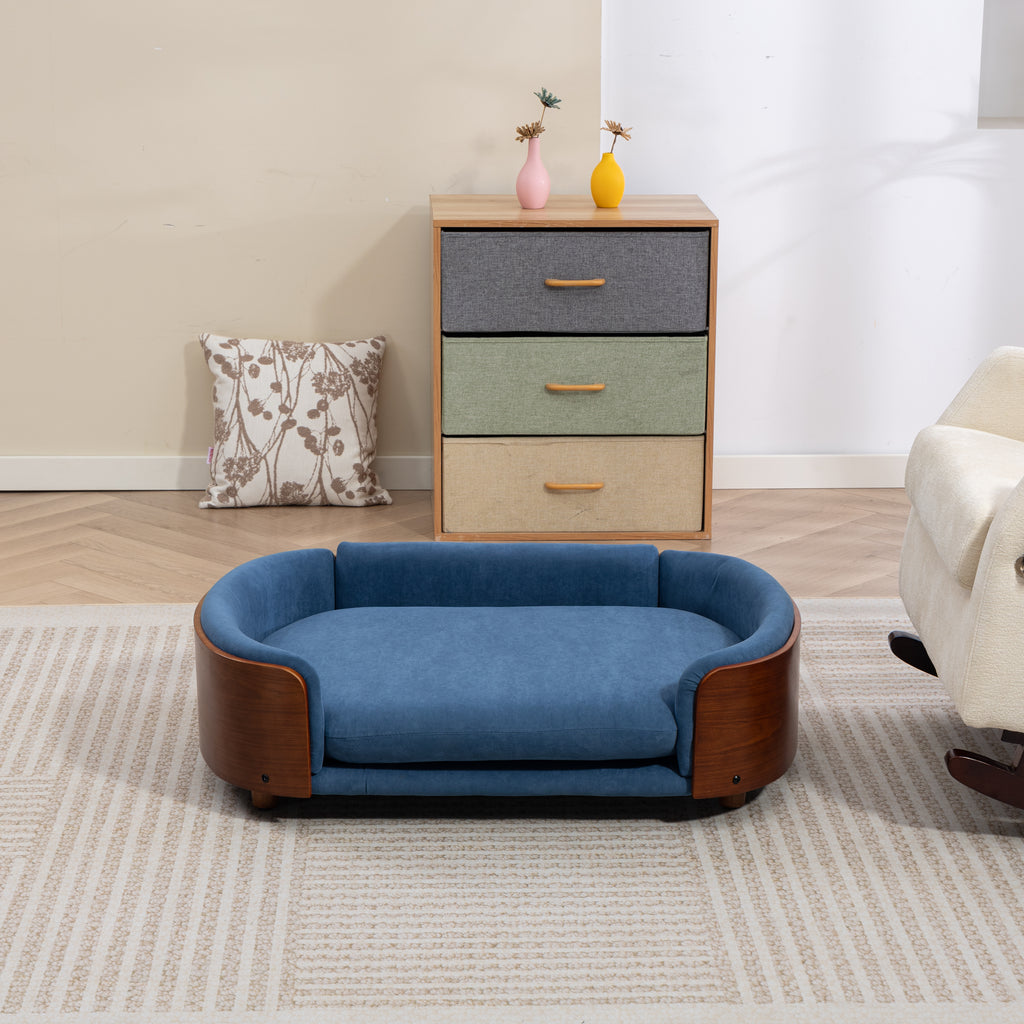 Style scandinave Lit de chien élevé Sofa Pet avec pieds en bois massif et noyer Bent Wood Bac