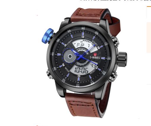 Trendy casual double montre homme imperméable ceinture électronique quartz montre