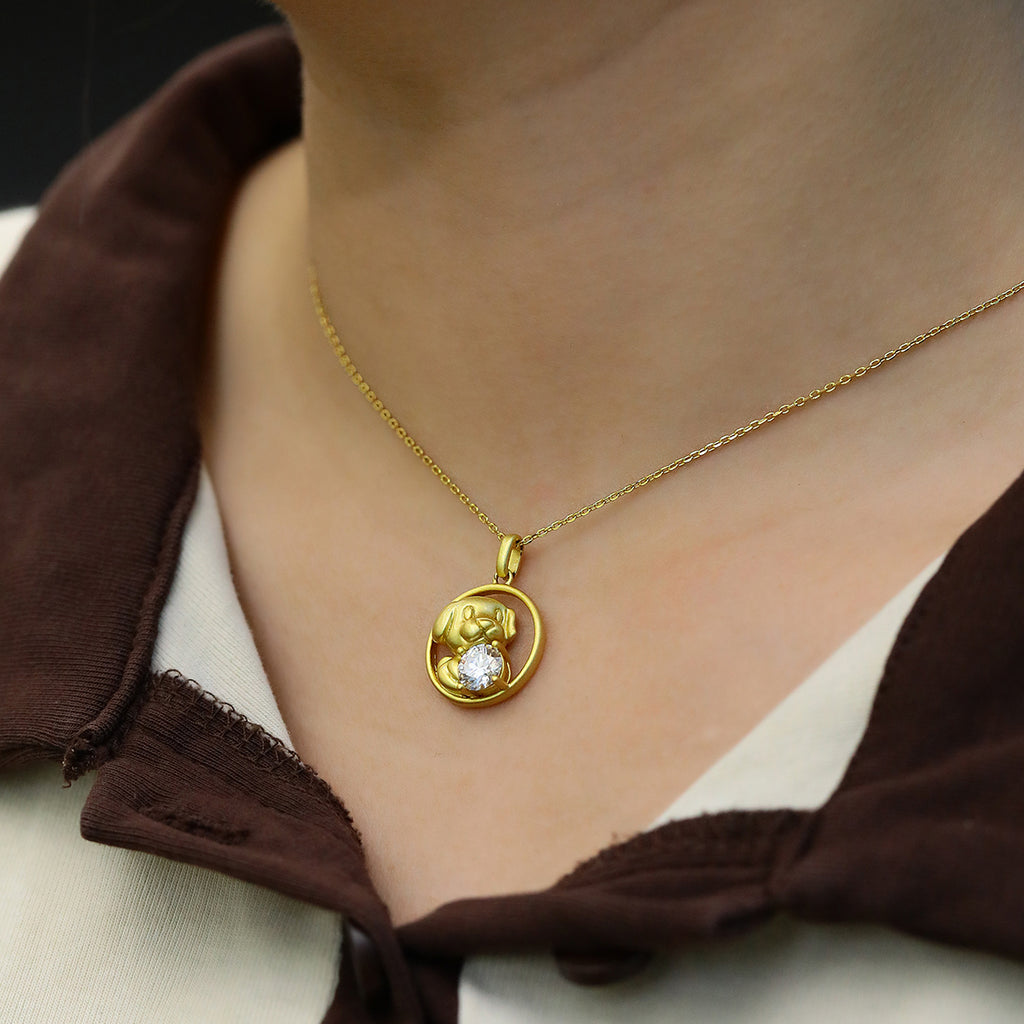 S925 Argent Sterling plaqué or 1ct Moissanite Chinois Zodiaque Pendentif Collier 5.2g Benmi