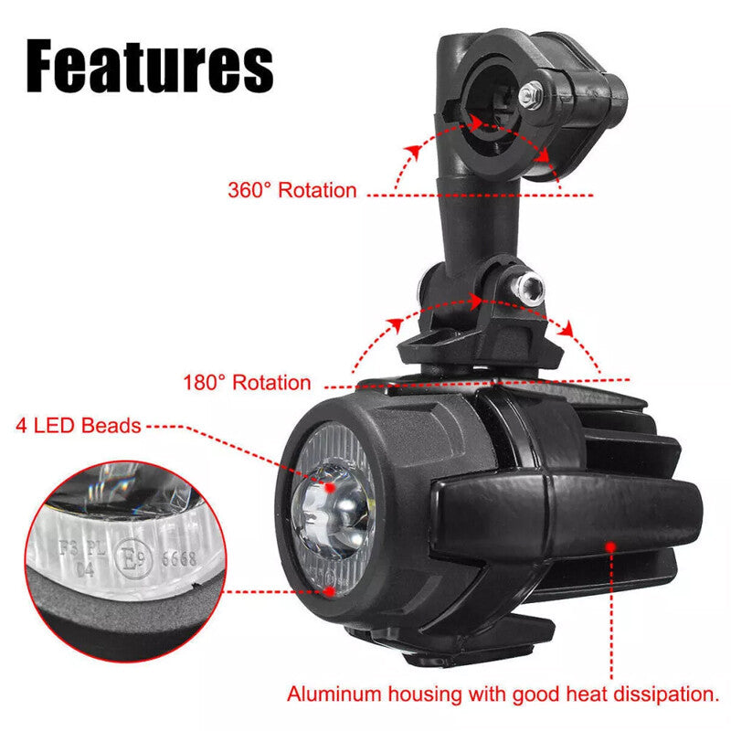2x Black Motorcycle LED Spot Light Lampe de phare auxiliaire