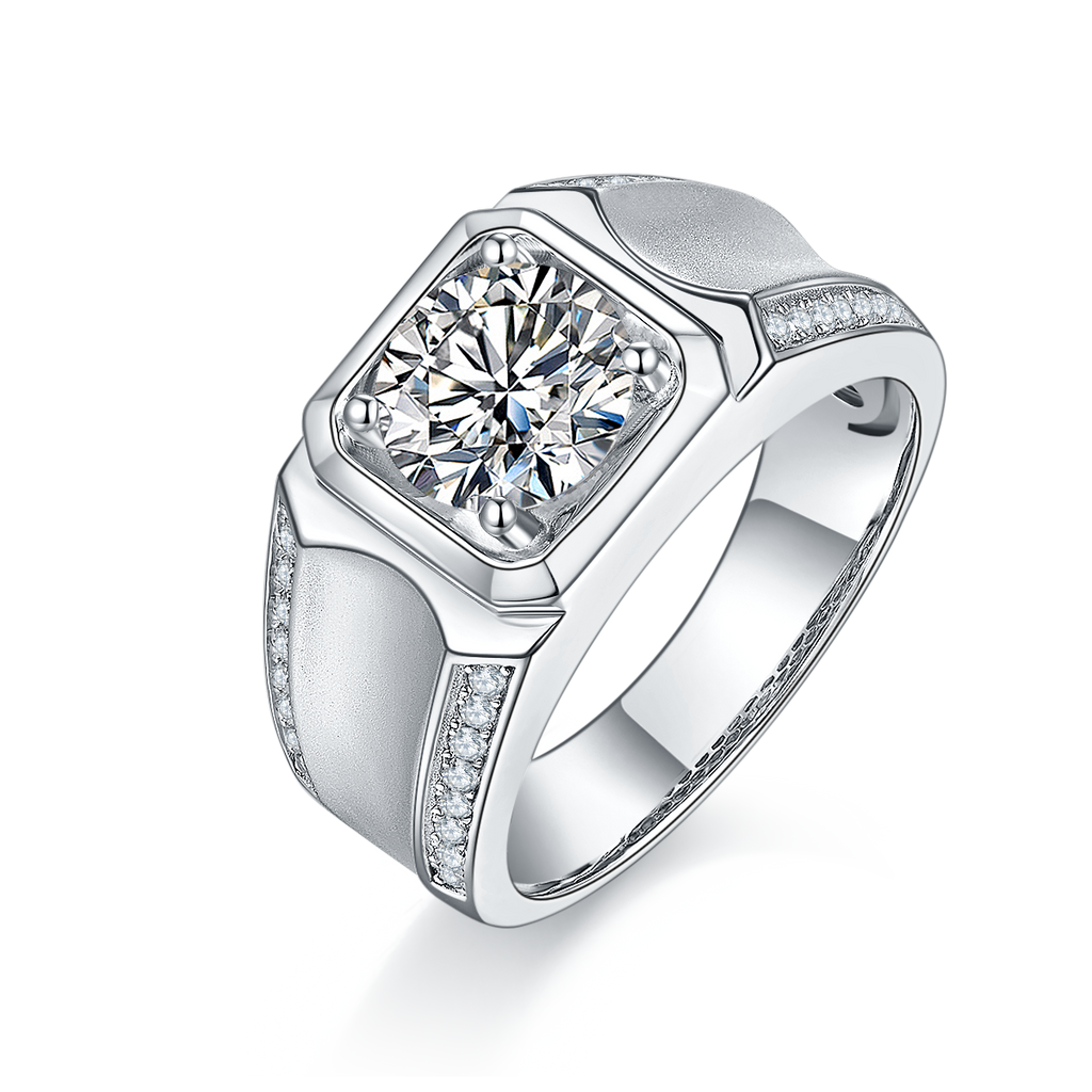 S925 Argent Sterling 2ct Moissanite Anneau Homme