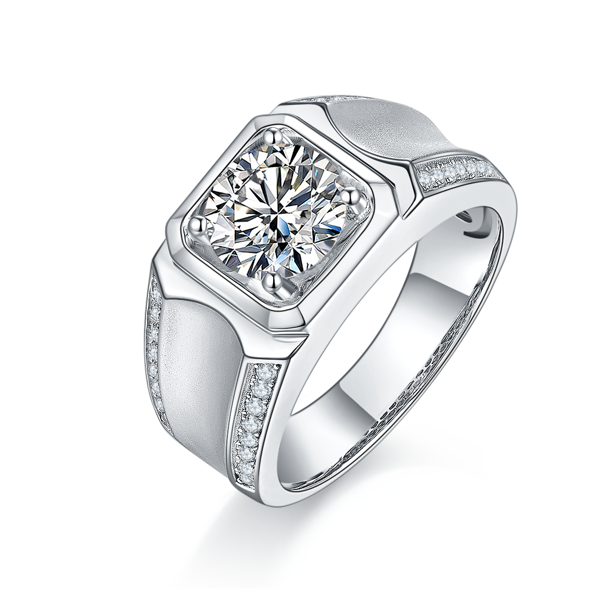 S925 Argent Sterling 2ct Moissanite Anneau Homme