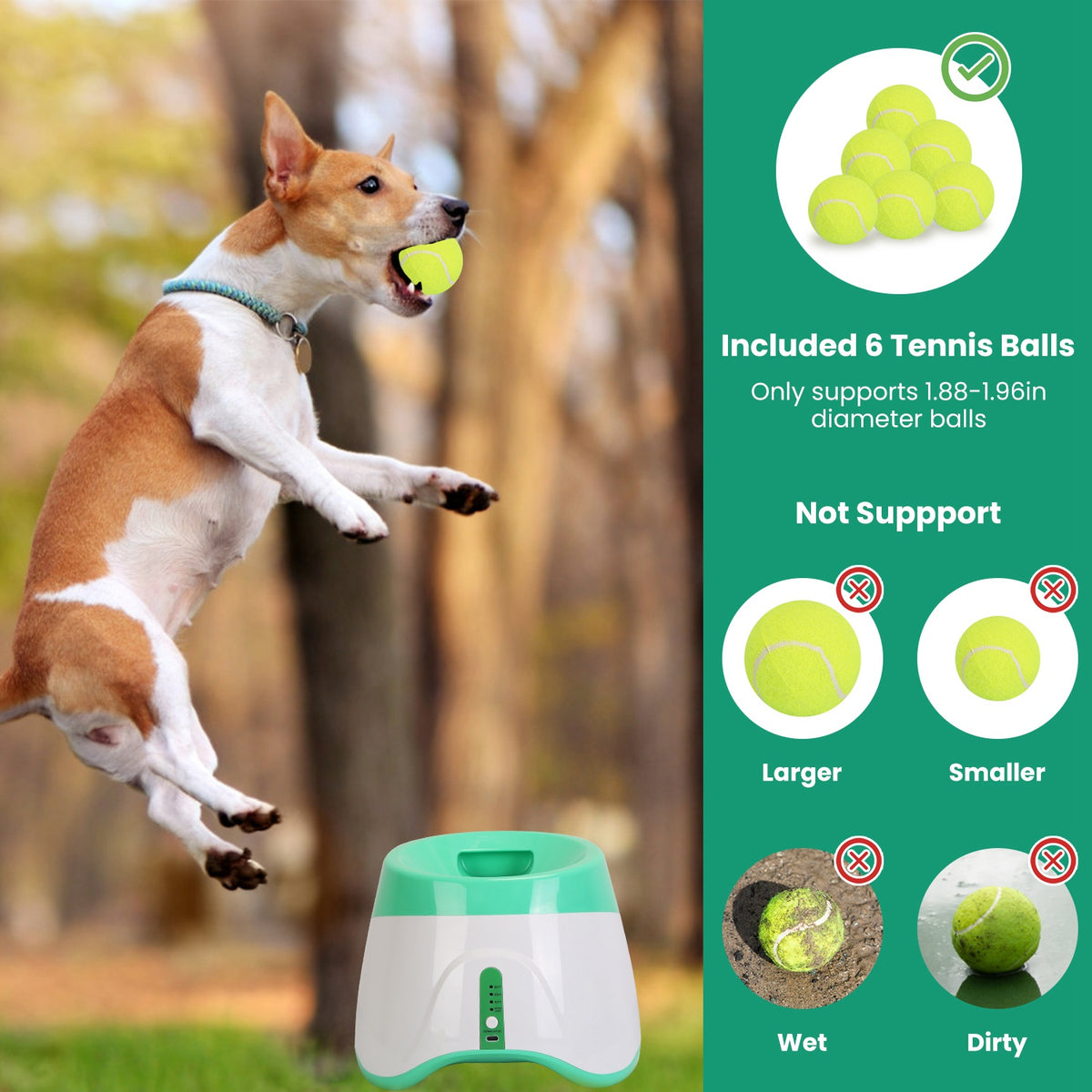 1Pc Automatic Ball Launcher Jouet inclus 6 Balles de tennis Dog avec 3 lancer réglable D