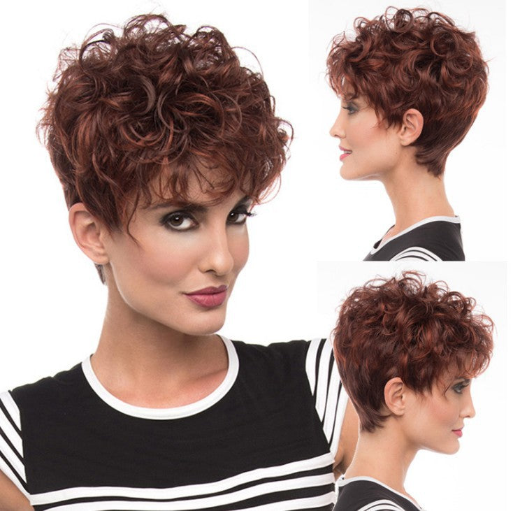 Perruque européenne et américaine cheveux courts bouclés