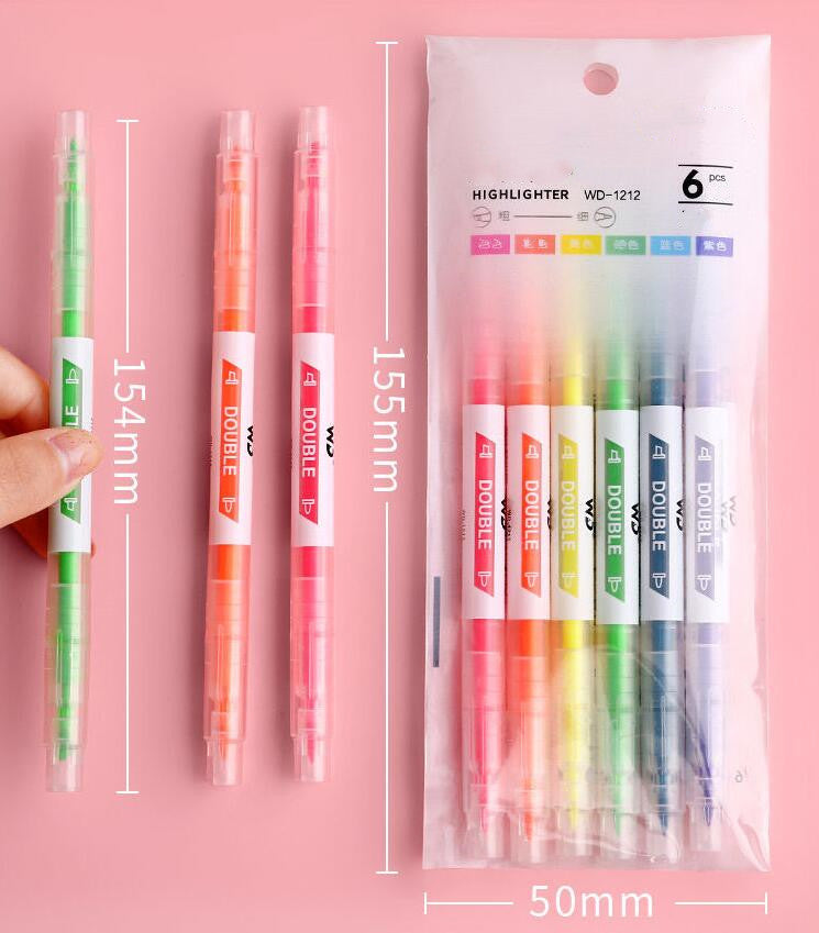 Stylo marqueur à double tête 6 couleurs