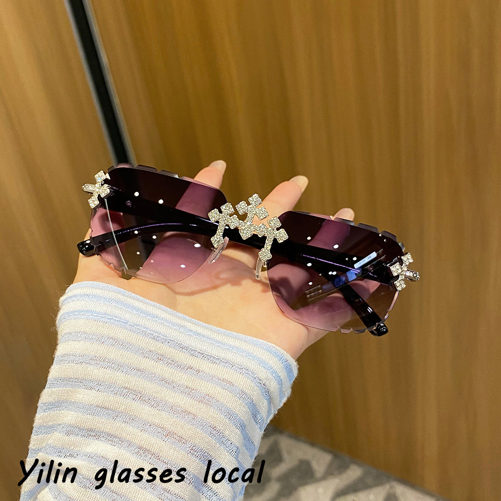 Lunettes de soleil en forme de croix sans cadre pour femmes